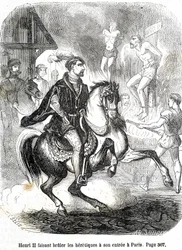 Henri II (1519 - 1559) laat ketters verbranden bij zijn intocht in Parijs - in 