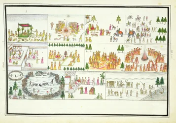 Hindoeïstische Festivals inclusief Dasehra, Diwali en Holi uit Het Gentil Album, gepubliceerd in 1774