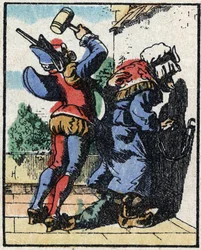 Geschiedenis van Dr. Pulcinella (Polichinelle). Houtsnede van Imaging Pellerin - Epinal, eind 19e eeuw