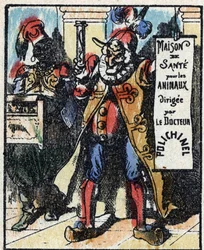 Geschiedenis van Dr. Pulcinella (Polichinelle). Houtsnede van Imaging Pellerin - Epinal, z.d. Eind 19e eeuw.