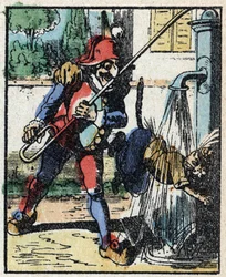 Geschiedenis van Dr. Pulcinella (Polichinelle). Houtsnede van Imaging Pellerin - Epinal, z.d. Eind 19e eeuw.