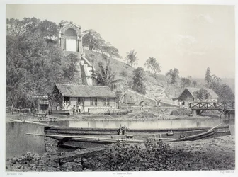Geschiedenis van de Franse koloniën: uitzicht op het waterkasteel of Gueydon-kanaal in Fort de France in Martinique (Antillen), eind 19e eeuw