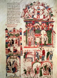 Geschiedenis van het leven van koning Salomo Pagina van de Bijbel van Noailles (10e of 11e eeuw) Parijs, B.N.