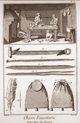 Jacht - Valkenjacht - Voeding van vogels - Gravure door Benard naar Goussier - 