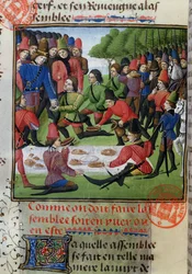 Jachtlunch, uit het Livre de la Chasse door Gaston Phebus de Foix (1331-91)