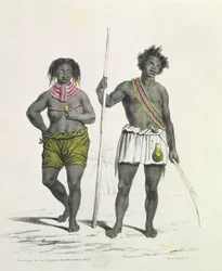 Afgodisch zwart figuur uit het Koninkrijk Benguela, Angola, gegraveerd door Godefroy Engelmann (1788-1839)