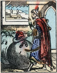 Illustratie voor de verhalen van Duizend-en-een-nacht. Ali-Baba. Houtsnede van Imaging Pellerin - Epinal, sd. Eind 19e eeuw.