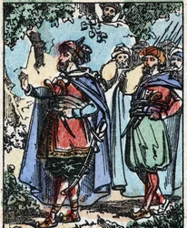 Illustratie voor de verhalen van Duizend-en-een-nacht. Ali-Baba (Ali Baba). Houtsnede van Imaging Pellerin - Epinal, eind 19e eeuw.