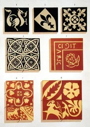 Illustratie van 13e-eeuwse keramische patronen uit een decoratiebronboek