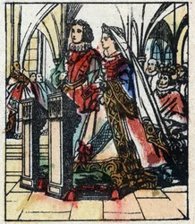 Illustratie van het verhaal van Charles Perrault "Assepoester of Het glazen muiltje". Houtsnede van Imaging Pellerin - Epinal, sd. Eind 19e eeuw.