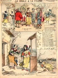 Illustratie bij de Fabels van La Fontaine: De krekel en de mier, gravure, ca. 1890