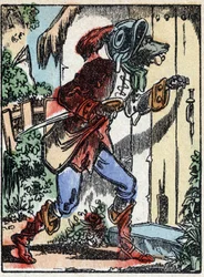 Illustratie van het verhaal "De wolf, de geit en de zeven biquets" Houtsnede van Imaging Pellerin - Epinal, sd. Eind 19e eeuw.