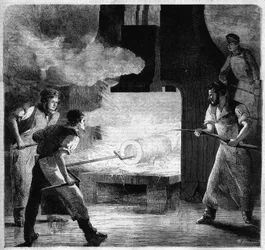 Keizerlijke gieterij van Douai, vervaardiging van een vat in stalen staaf. gravure