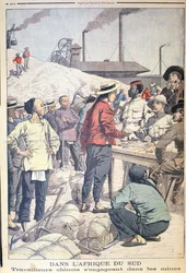 Import van Chinese arbeiders om te werken in de goudmijnen van Zuid-Afrika in 1904, illustratie uit Le Petit Journal, 1904