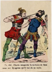 In 480, Clovis won Soissons van Syagrius en doodde met zijn hand