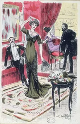 In de foyer van het theater, ansichtkaart 1910