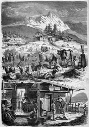 Inwoners en zuivelindustrie van de Alpen