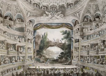 Interieur van het Théâtre de la Comédie Française in 1791, naar een originele aquarel