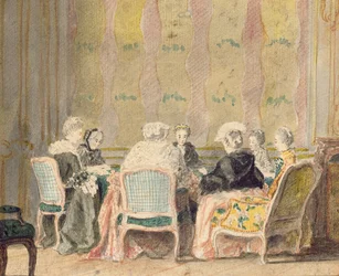 Interieur met Dames die Kaarten Spelen, 1770