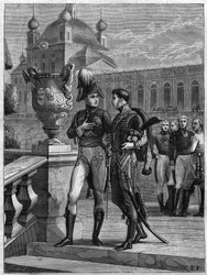 Interview van Alexander I van Rusland en Michel Duroc in Sint-Petersburg in april 1801 - gravure uit 1865 in 