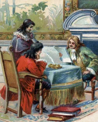 Interview van Gottfried Wilhelm Leibniz (1646-1716), Duitse filosoof met Jacques-Benigne Bossuet (1627-1704), Franse theoloog en schrijver.