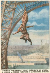 Uitvinder van een Parachute Springt van de Eiffeltoren