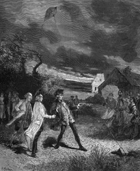 Jacques de Romas (1713-1776), Franse natuurkundige, experimenteert met een vlieger om atmosferische elektriciteit op te vangen in 1752.