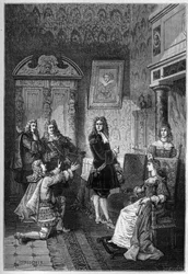 James Scott, Hertog van Monmouth en Buccleuch, smeekt om zijn leven voor James II
