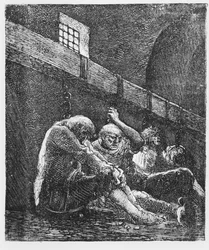 Jean Valjean in de Gevangenis, Illustratie uit Les Miserables, door Victor Hugo, 1865