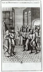 Jean de Bretagne (1293-1345) Graaf van Montfort, en zijn vrouw worden verwelkomd in Nantes