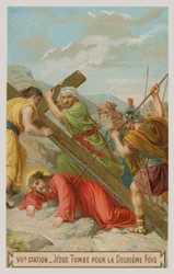Jezus valt voor de tweede keer. De zevende statie van de kruisweg