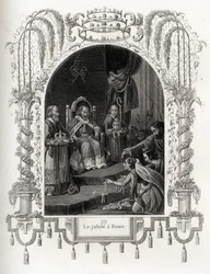 Jubileum in Rome in 1450, tijdens het pontificaat van Nicolaas V (1447-1455). Gravure ter illustratie van Geschiedenis van de pausen door Maurice Lachatre (1814-1900), librairie du progres, Parijs.