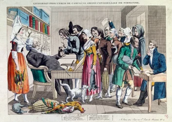 Justitie: Gripardin, campagneadvocaat, groot raadsheer van Normandië. Lithografie uit de 18e eeuw. Parijs, Musée Carnavalet