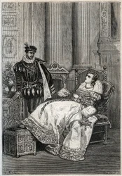 Koning Hendrik II (1519-1559) en Diane de Poitiers (1499-1566) - gravure uit 