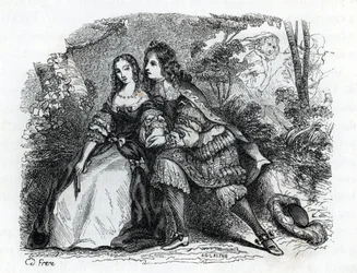 Koning Lodewijk XIV (1638-1715) en zijn minnares Louise de La Valliere (1644-1710) - (gravure) 1846