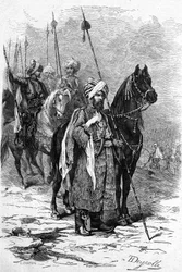 Koerdische soldaten in 1877 tijdens de Oosterse Oorlog (1875-1878) ook wel de Turks-Russische Oorlog genoemd. Gravure in 