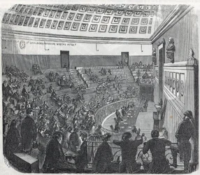 De School voor Geneeskunde van Parijs - het grote amfitheater - Gravure in 