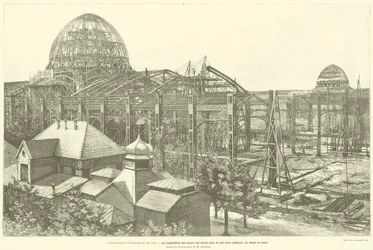 De Wereldtentoonstelling van 1889, De Spanten van de Paleizen van Schone Kunsten en Vrije Kunsten, op het Champ de Mars, Naar de fotografie van M Godefroy