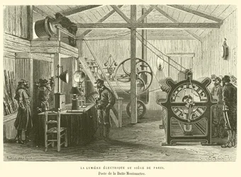 Elektrisch licht bij het beleg van Parijs, post van de Butte Montmartre