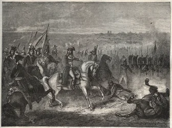 De slag bij Lonato - NAPOLEON BIJ LONATO - Ook wel de tweede slag bij CASTIGLIONE genoemd: in zijn Italiaanse veldtocht verslaat Napoleon de Oostenrijkers onder Wurmser, waardoor ze zich terugtrekken naar Mantova. 3 augustus 1796 - Nieuwe Nationale Encyclo