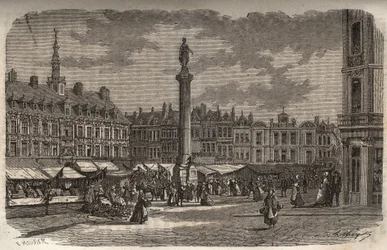 De Grote Markt in Lille - gravure in 