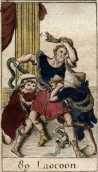 Laocoon Minerva ondersteunt de Grieken en stuurt de zeeslangen om Laocoon aan te vallen die de inwoners van Troje waarschuwt tegen het paard. Slangen vielen zijn twee zonen aan en daarna Laocoon