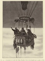 De opstijging van 15 april 1875, Gaston Tissandier, Sivel en Croce-Spinelli in de gondel van de Zenith