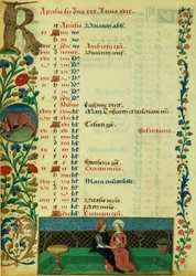 April; Twee geliefden zittend buiten, door Robinet Testard, uit de Getijden van Karel van Angoulême