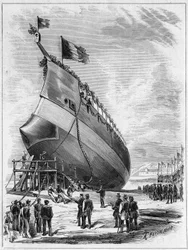 Te water laten van het pantserschip 