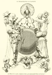De Spiegel van de ijdelheid, houtsnijwerk (gravure)