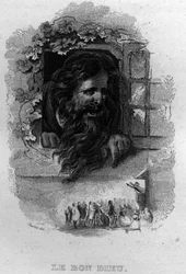 De goede god Chanson de Beranger in "Oeuvres completes" (1834) door Pierre Jean de Beranger (1780-1857), Franse dichter en songwriter.