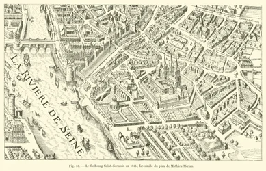 De voorstad Saint-Germain in 1615, fac-simile van het plan van Mathieu Merian