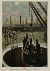 Vertrek naar de maan, uit Van de aarde naar de maan door Jules Verne gepubliceerd in 1865