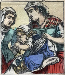 Lemuel Gulliver in het land van de reuzen van Brobdingnag. Illustratie voor 